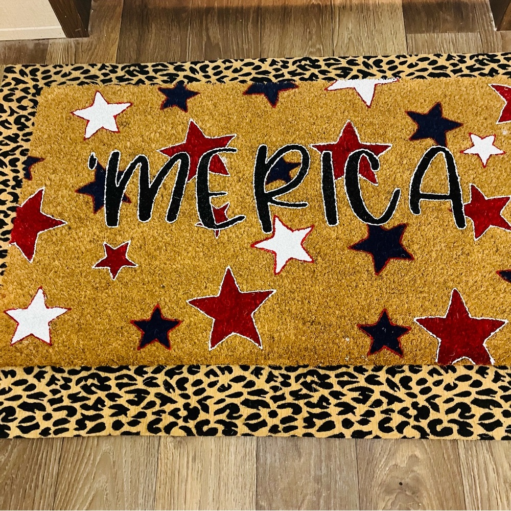 NWT Custom “ ‘Merica “ Patriotic Star  Front Doormat